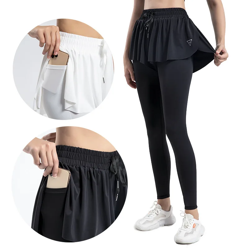 New Yoga Pants Fake Two Pieces Running Fitness Sports Anti Glare Loose Quick Drying Fitness Pants Skirt Warm Jacket