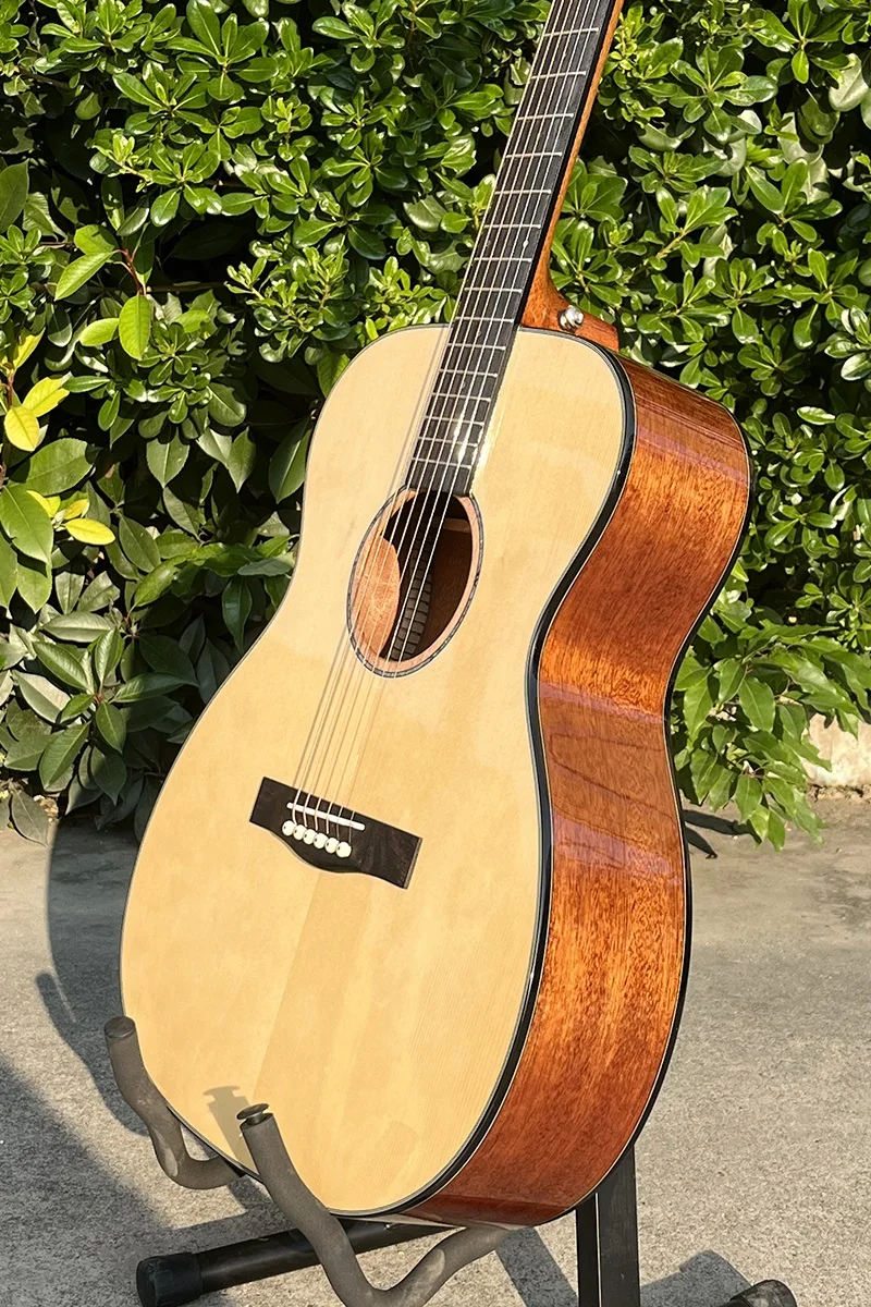 جيتار Aiersi-OM Body Style Top Solid Spruce الصوتي، لمسة نهائية لامعة مقاس 40 بوصة