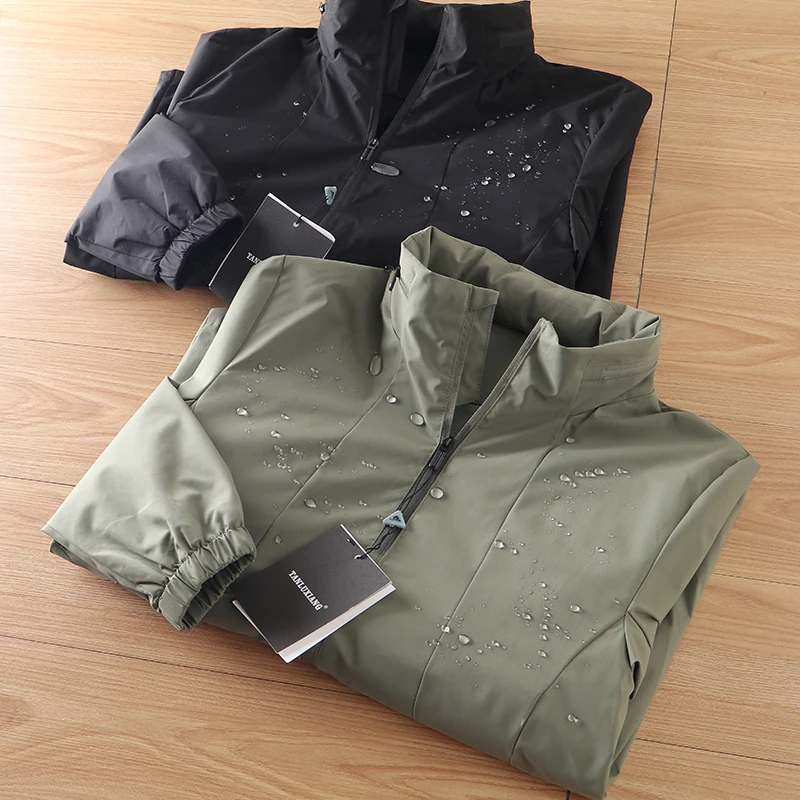 

Outdoor Waterproof Sports Casual Jaet Men's Coat Spring Autumn Hidden Hood Design Stand Collar Zipper Outerwear