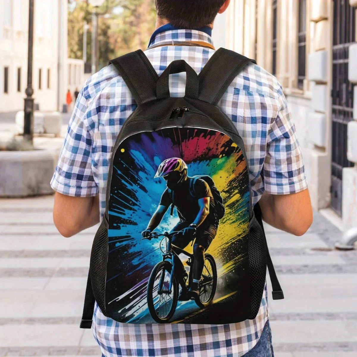 Bonita mochila estampada para montar en bicicleta, mochila de viaje para hombres y mujeres, bolsa ligera para computadora, bolso de hombro para computadora portátil