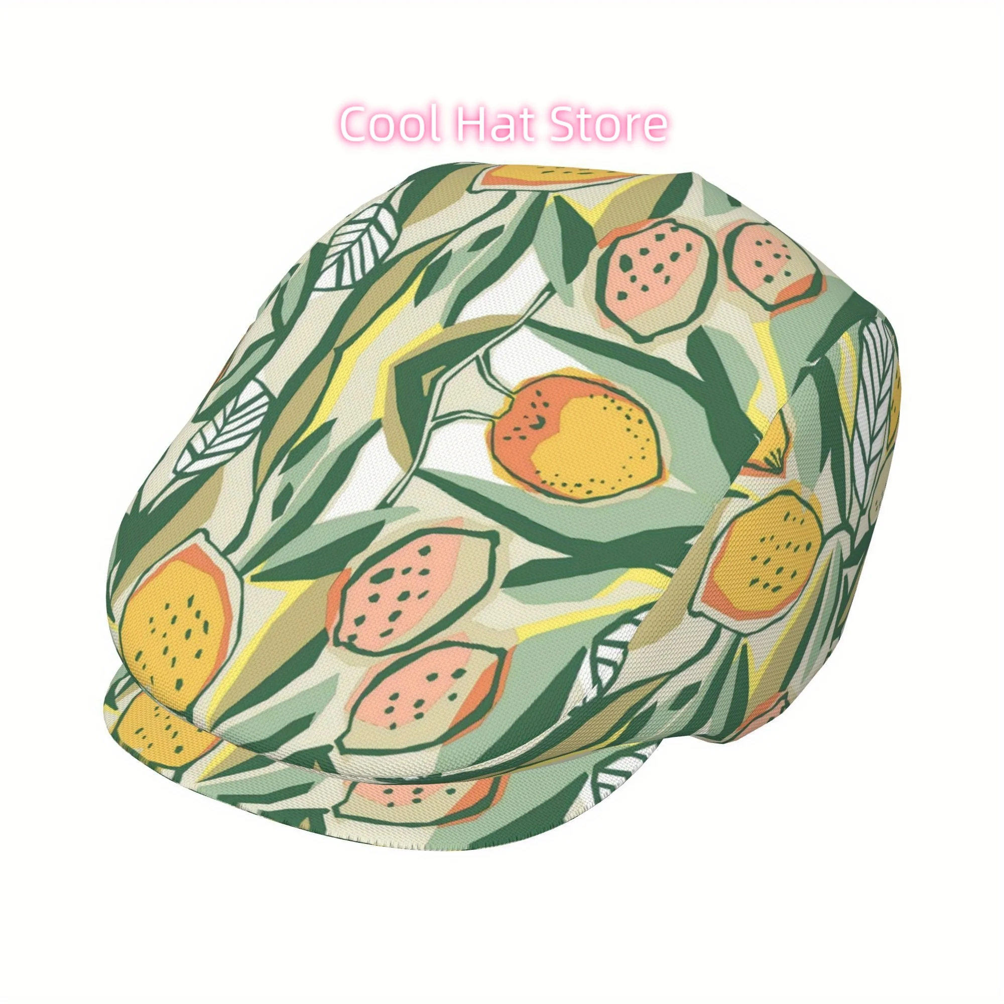 1pc Men's & Women's Vintage Summer Orchard Print Flat Cap - Adjustable Newsboy Beret Ivy Cabbie Irish Hat with Mango Leaf & Frui