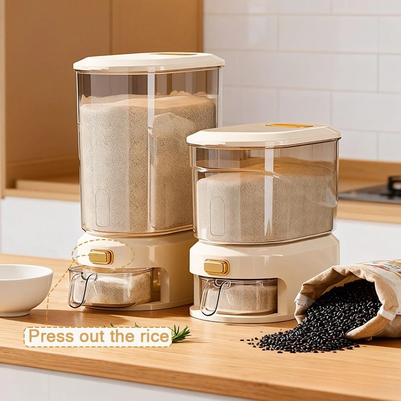 

Контейнер для риса большой емкости (10 кг/22 фунта) с мерным стаканом и отметками времени — герметичный, влагостойкий контейнер для риса с крышкой (쌀통)