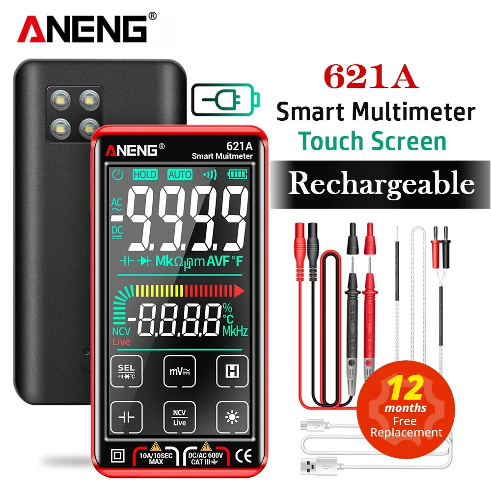 ANENG 621A Multimetro digitale intelligente Touch Screen Multimetro Tester transistor 9999 conta True RMS Auto Range DC/AC 10A Meter