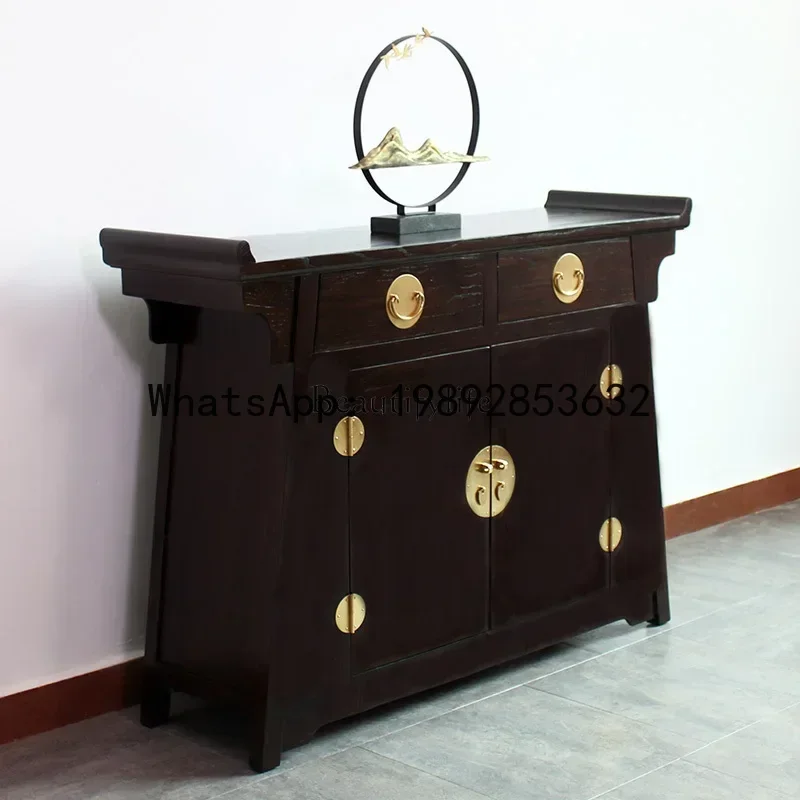 QQ 1*Modern New Chinese Style Old Elm Hall Entrance Cabinet Black Walnut Warped Head Solid Wood Shoe Cabinet