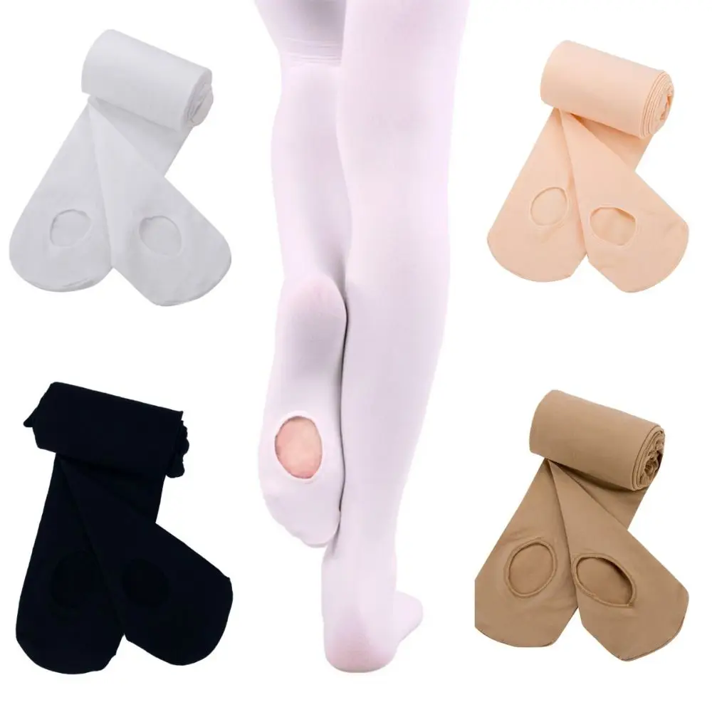 New White Ballet Tights with Hole 60D Convertible Ballet Leggings Nude Dance Stockings for Girls