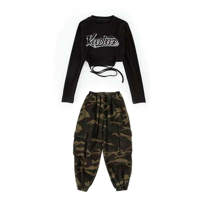 Girls Hip Hop Crop Top Camouflage Cargo Pants Clothes Sets Child Military Streetwear Street Dance Joggers Kids Jazz Cool Costume