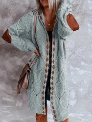 Plus Size 2024 Fall and Winter New Women's Hooded Cardigan Casual Knitted Cardigan Temperament Elegant Loose Sweater