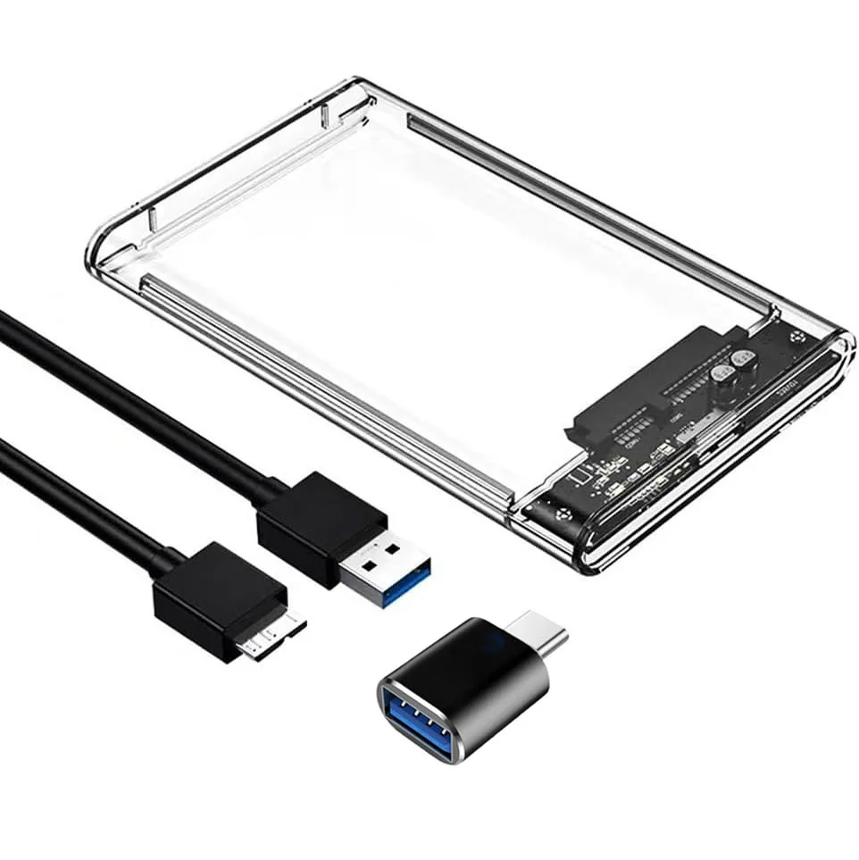2.5 Inch External Hard Drive Enclosure, SATA to USB 3.0 Tool-Free Clear for 2.5 Inch SSD External Hard Drive Case SSD Max 5TB