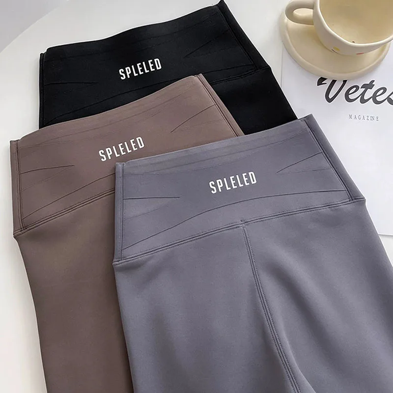 Leggings in pelle di squalo a vita alta alla moda per donna Leggings elastici sottili per fitness Yoga Autunno Inverno Addensare leggings caldi in velluto