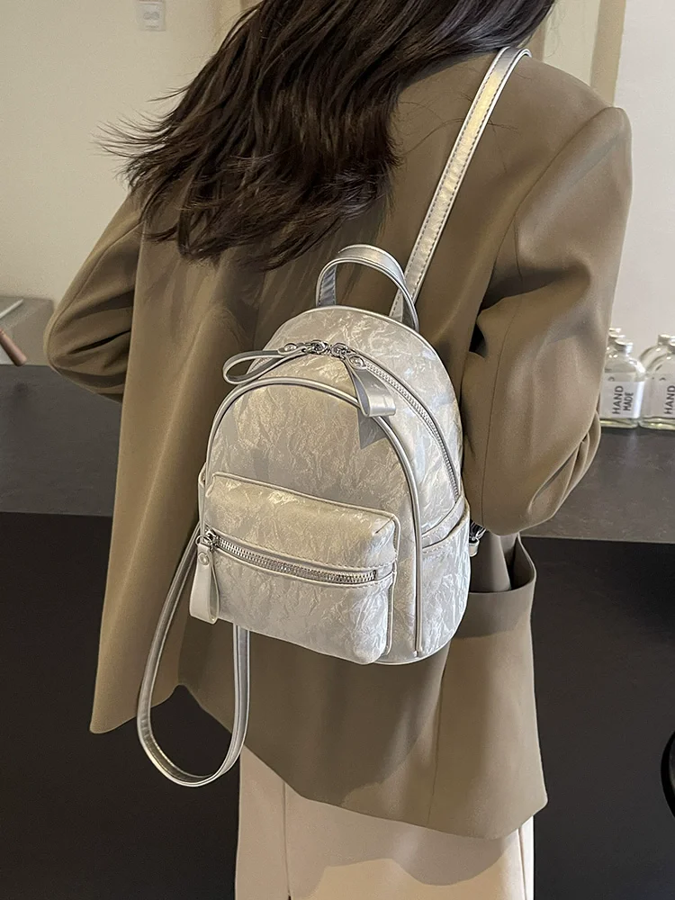 

Cute Silver Women's Backpack England Style Shoulder Messenger Bags Lightweight Student's Shcool Shoulder Bags Girls Travel Bags