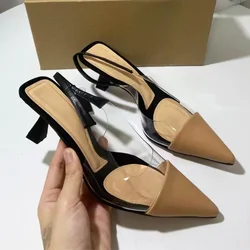 PVC Transparent Women Dress Sandals Summer Shallow Back Strap Mixed Colors Sexy Pointed Fashion High Heeled Shoes for Ladies