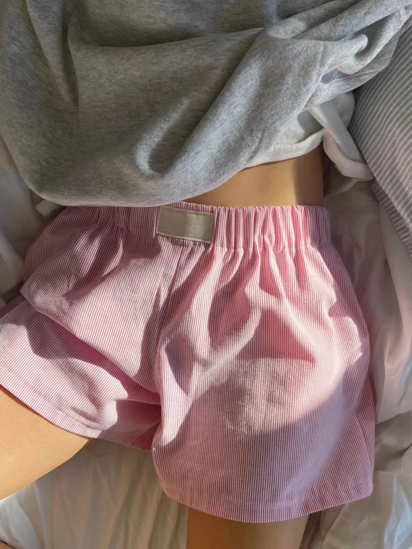 Summer Y2k Pink Striped Straigth Shorts Women Elastic Waist Casual Short Pant Sweet Girl Cotton Pants Sisters's Home Underwear