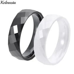 Kolmnsta 6mm Black White Ceramic Ring Multi-Faceted Rhombus Cut Finger Rings For Men Women Engagement Wedding Band Jewelry Gift