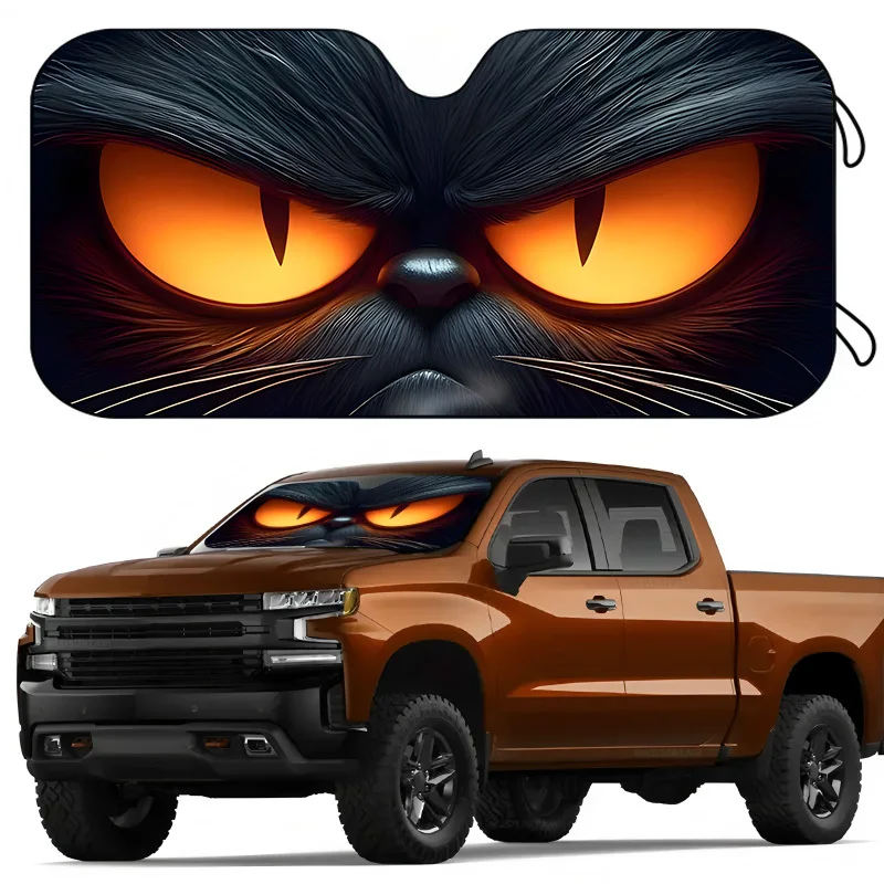 1Pcs Playful Angry Cat Face Sunshade For Car Windshield, Easy Installation, Suitable For Rvs And Suvs