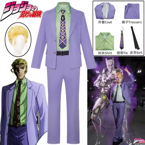 Anime Kira Yoshikage Cosplay Costume JOJO Kira Yoshikage Purple Suit Coat Pants Shirt Tie Belt Halloween Women Men Cos Costumes