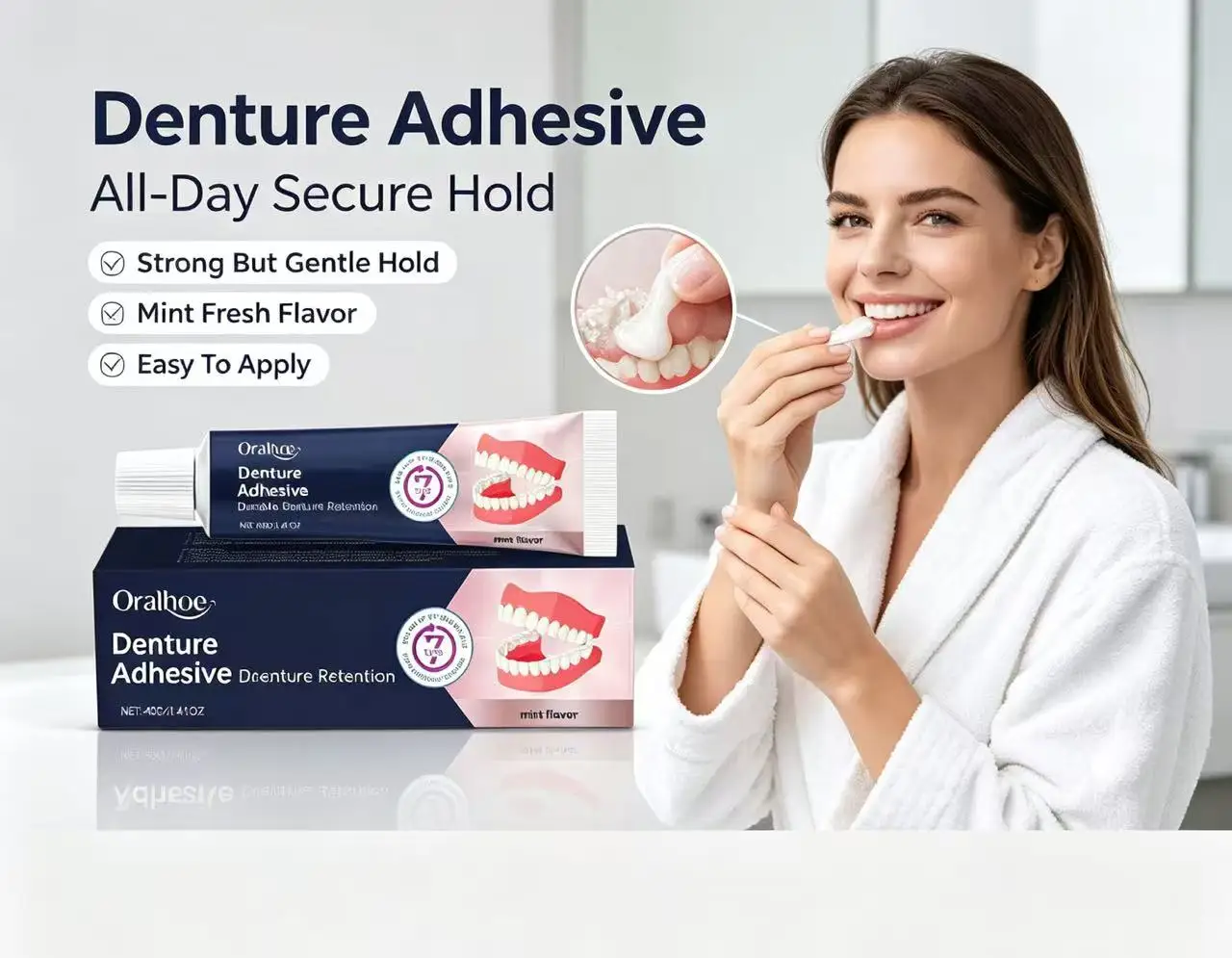Thermoplastic Denture Adhesive – Tightens Loose Dentures, Relines for Secure Comfort Fit, Cushions Gums, Waterproof & Zinc-Free