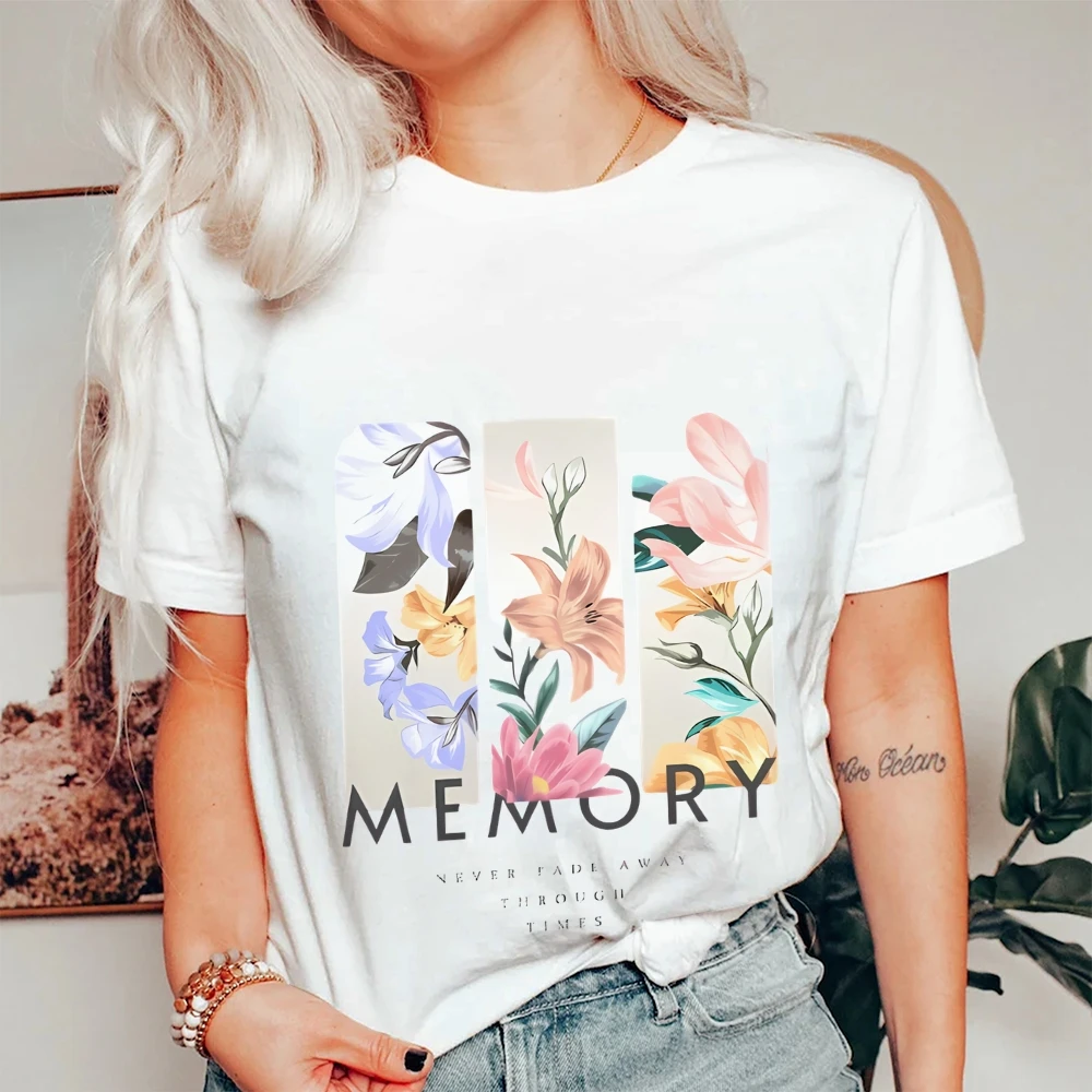 

Художественная футболка с цветочным принтом и вставками, с рисунком «Пасморы», элегантная и ностальгическая, мягкая и удобная ткань для повседневных шикарных видов