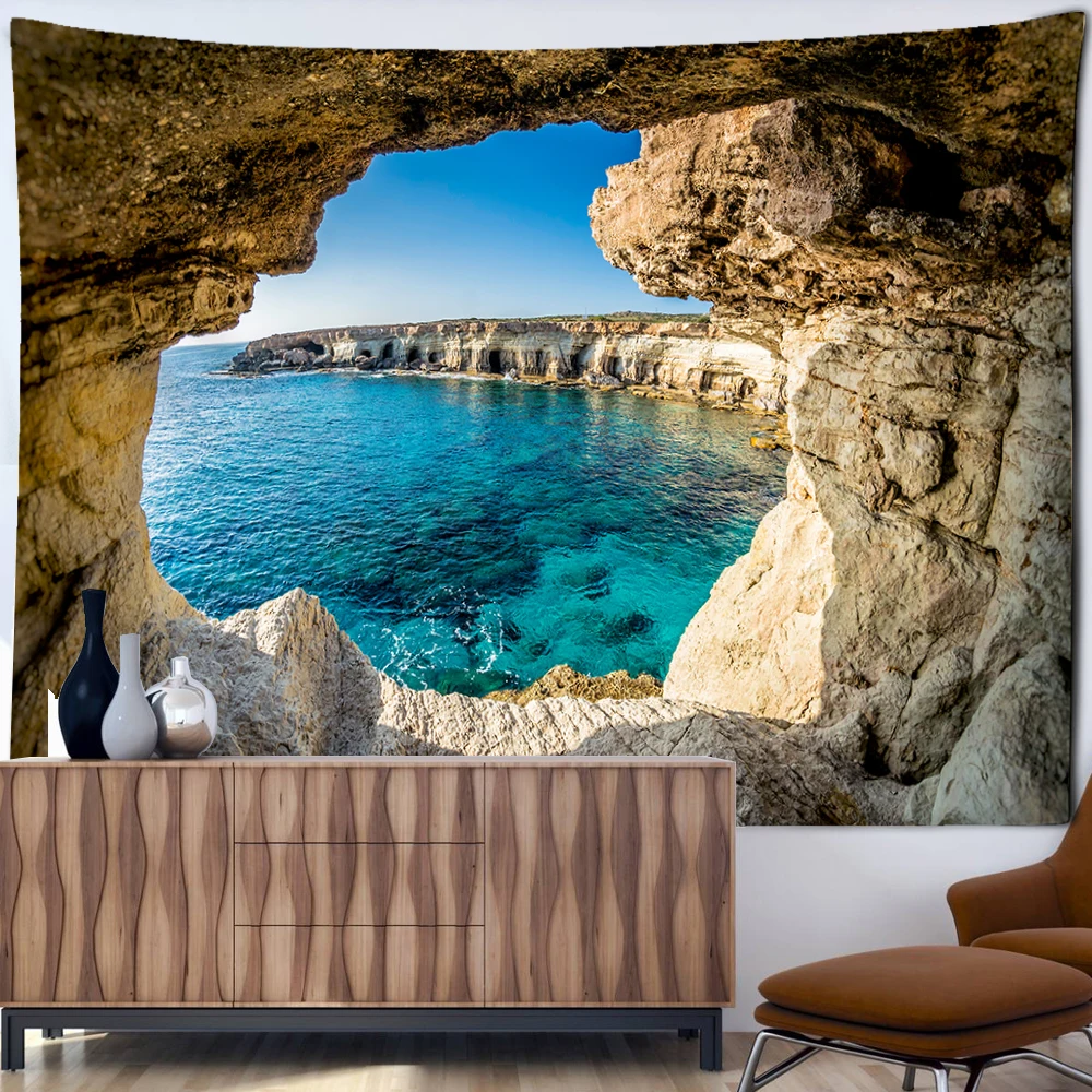 Höhle Wasserfall Landschaft Wandteppich Wandbehang minimalistische natürliche Kunst Landschaft Hippie Tapiz ästhetische Zimmer Home Decor
