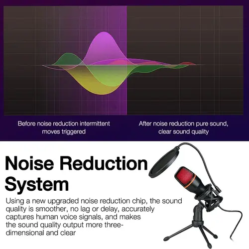 Imagen 2 del producto Micrófono condensador con cable USB para PC, portátil, ordenador, Kit de accesorios profesionales para juegos, sonido de jugador, transmisión en vivo, Podcast RGB