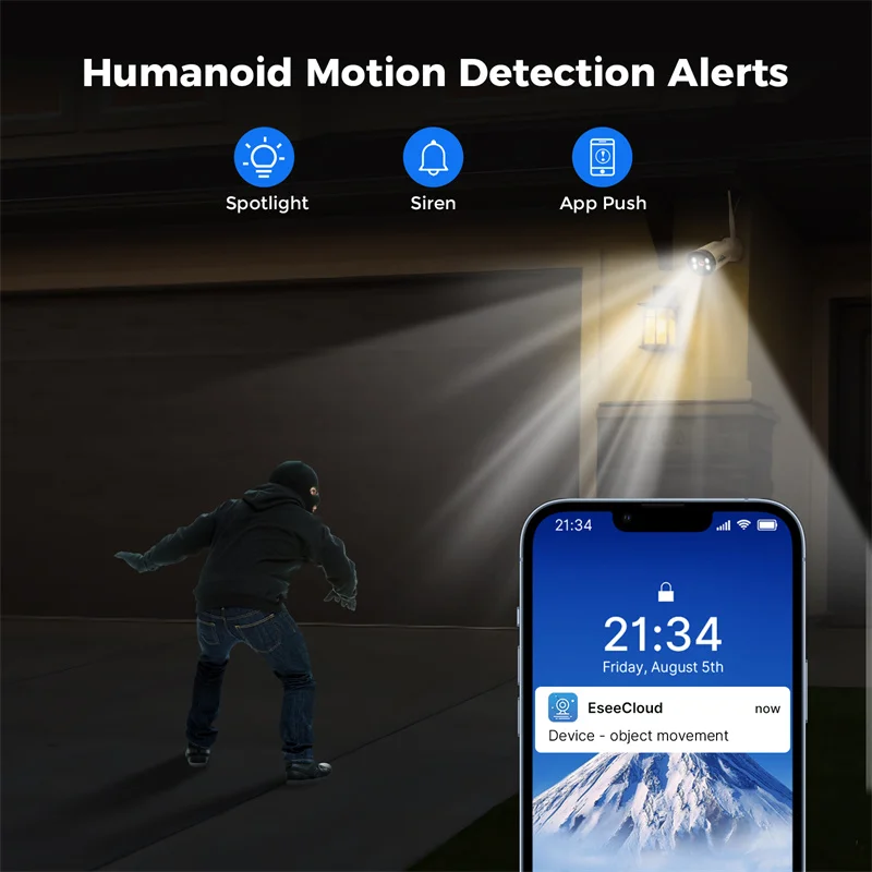 Hiseeu-cctvシステムキット,カラーナイトビジョン,人間検出,双方向オーディオ,ip66,ワイヤレスIPカメラWK-4HBFO3,10ch nvr,3mp,wifi
