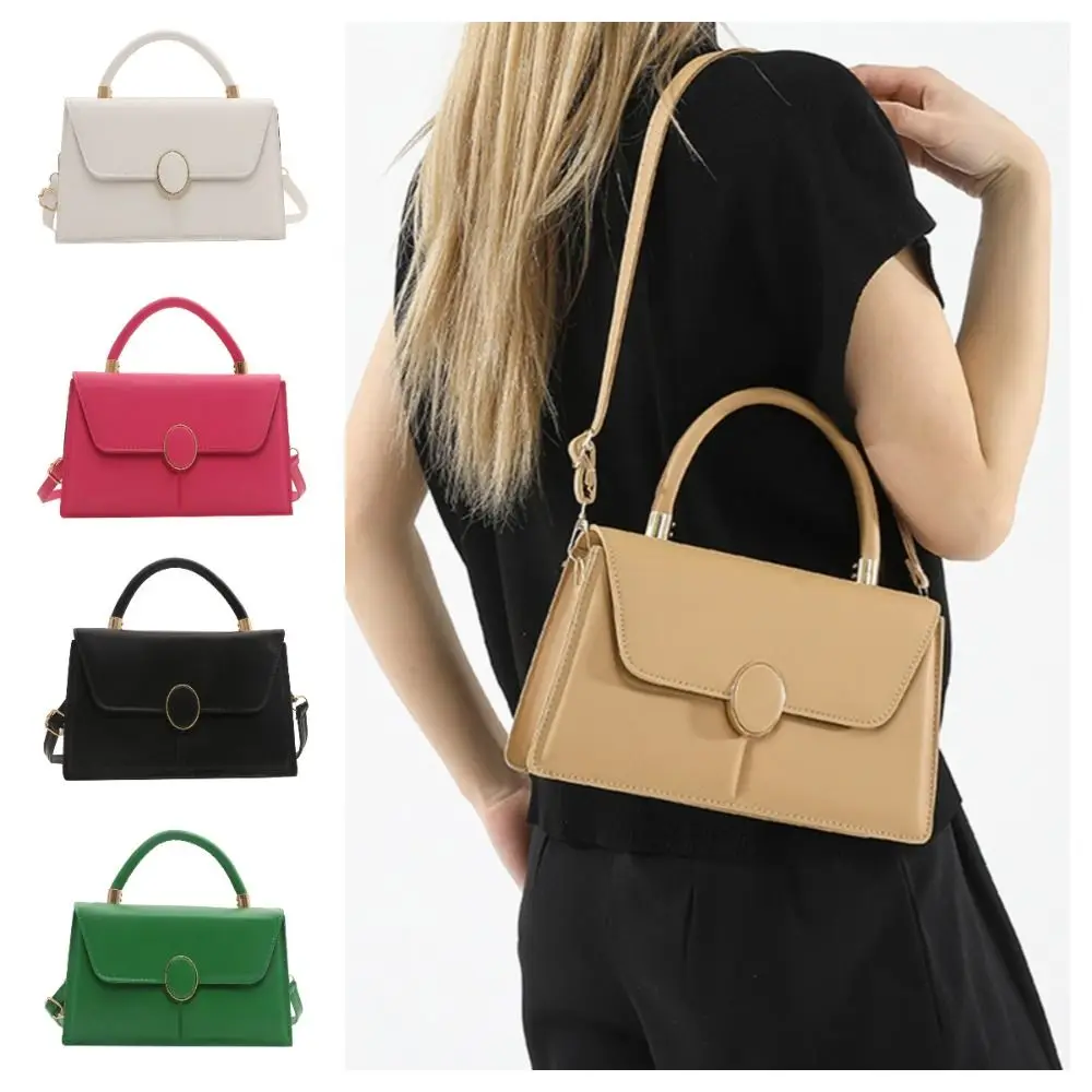 

Korean Style Crossbody Messenger Bags PU Leather Solid Color Square Shoulder Bag Large Capacity Commuting Retro Crossbody Bag