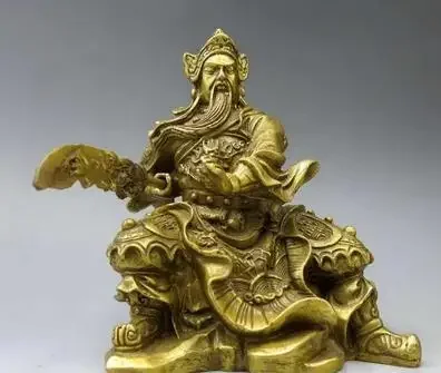 5inch;Chinese Pure Brass Copper Dragon Guan Gong Guan Yu warrior figurine statue