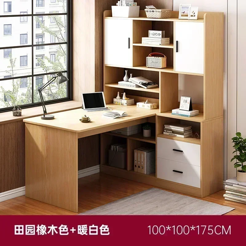A L Shaped Desk with 3 Drawers Corner Computer Desk with Power Outlets Large Storage L-Shaped Desk with Cabinet & Printer Stand