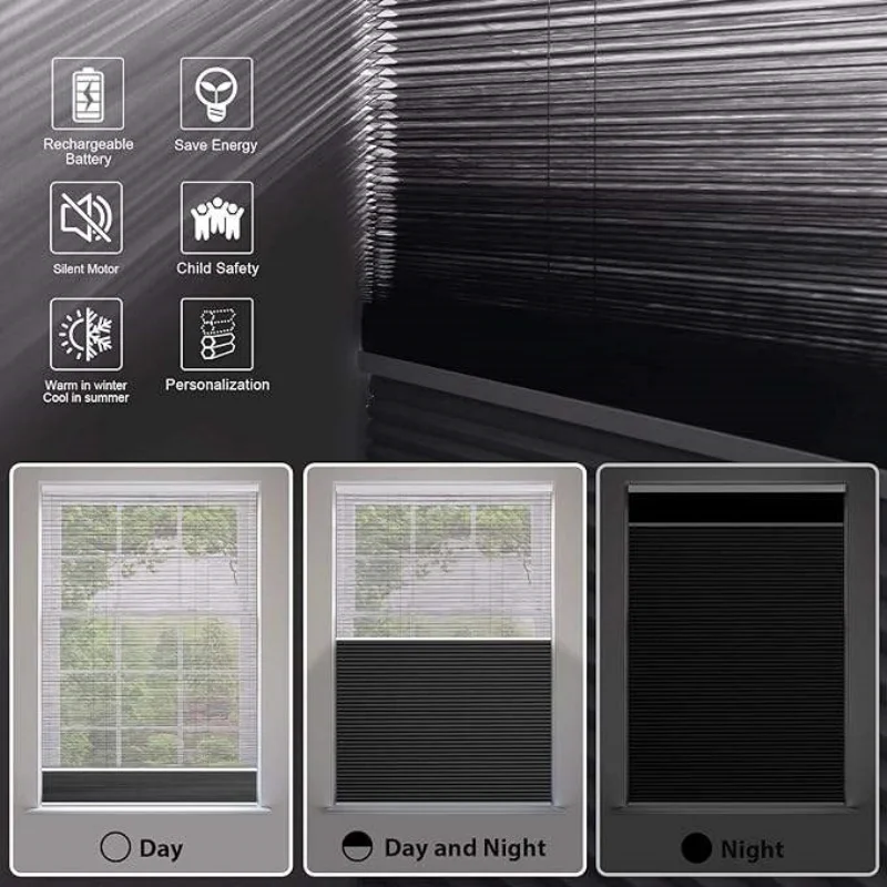 Custom Shades Blackout Fabric Phone Alexa Google Wifi To Control Electric Day and Night Cellular Honeycomb Blinds For Windows