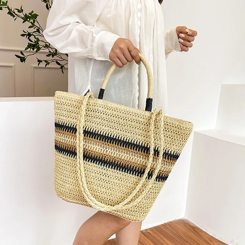 Summer Beach Party Purses Shopper Satchel New Women Braided Basket Clutches Top-handle Bag Large Straw Portable Shoulder Bag