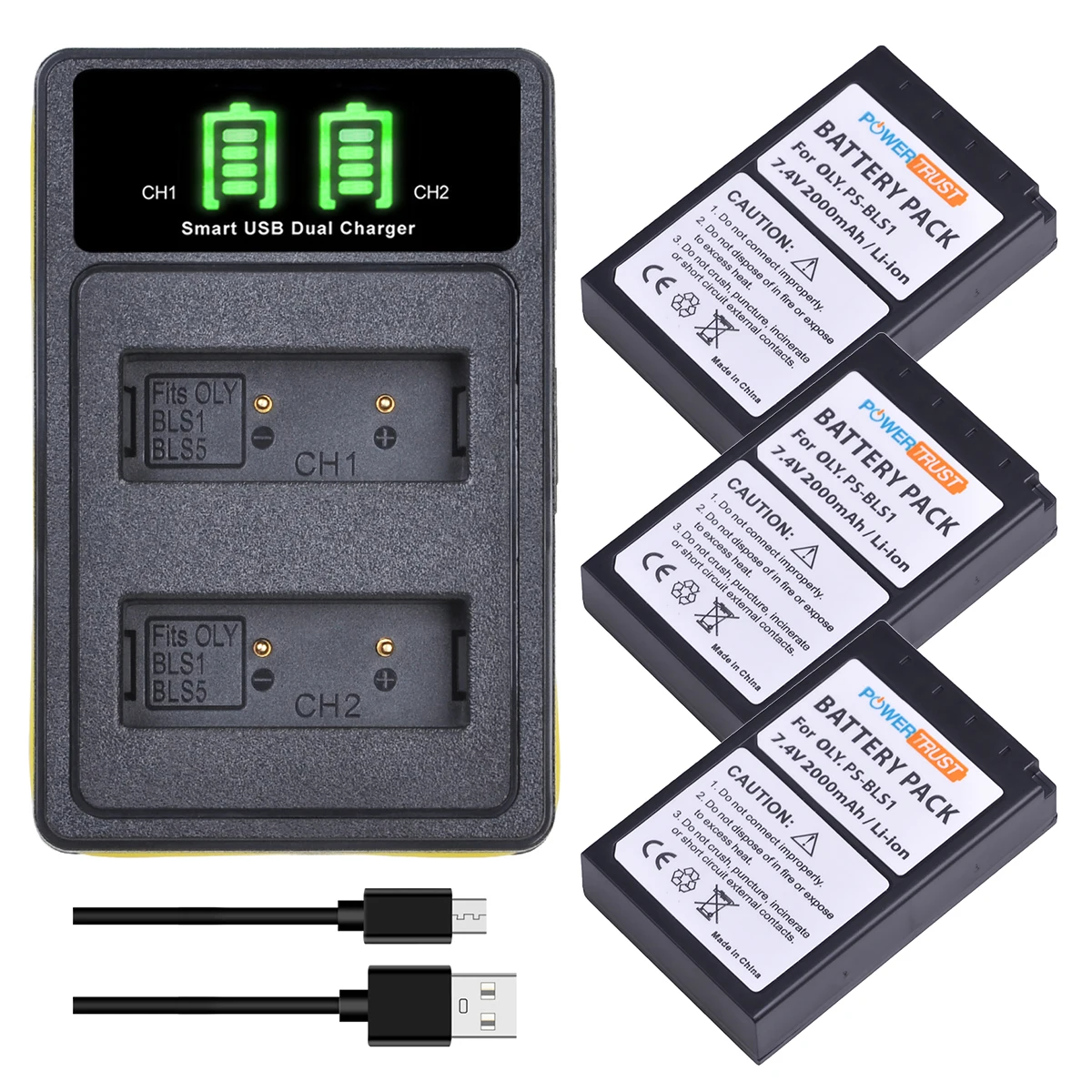 BLS1 BLS-1 PS-BLS1 Battery and Charger for Olympus E-400, E-410, E-420, E-PL5, E-PL6, E-PL7, E-M10, E-PM1, E-PM2, E-PL8, E-PL9