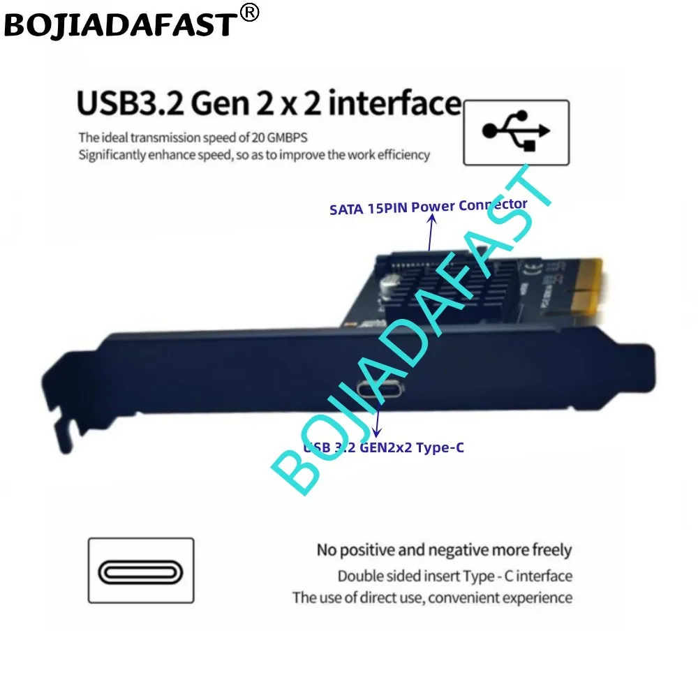 20Gbps USB 3.2 Type-C Port To PCI Express X4 PCI-E 4X Expansion Riser Card ASM3242 With SATA 15PIN Power Connector