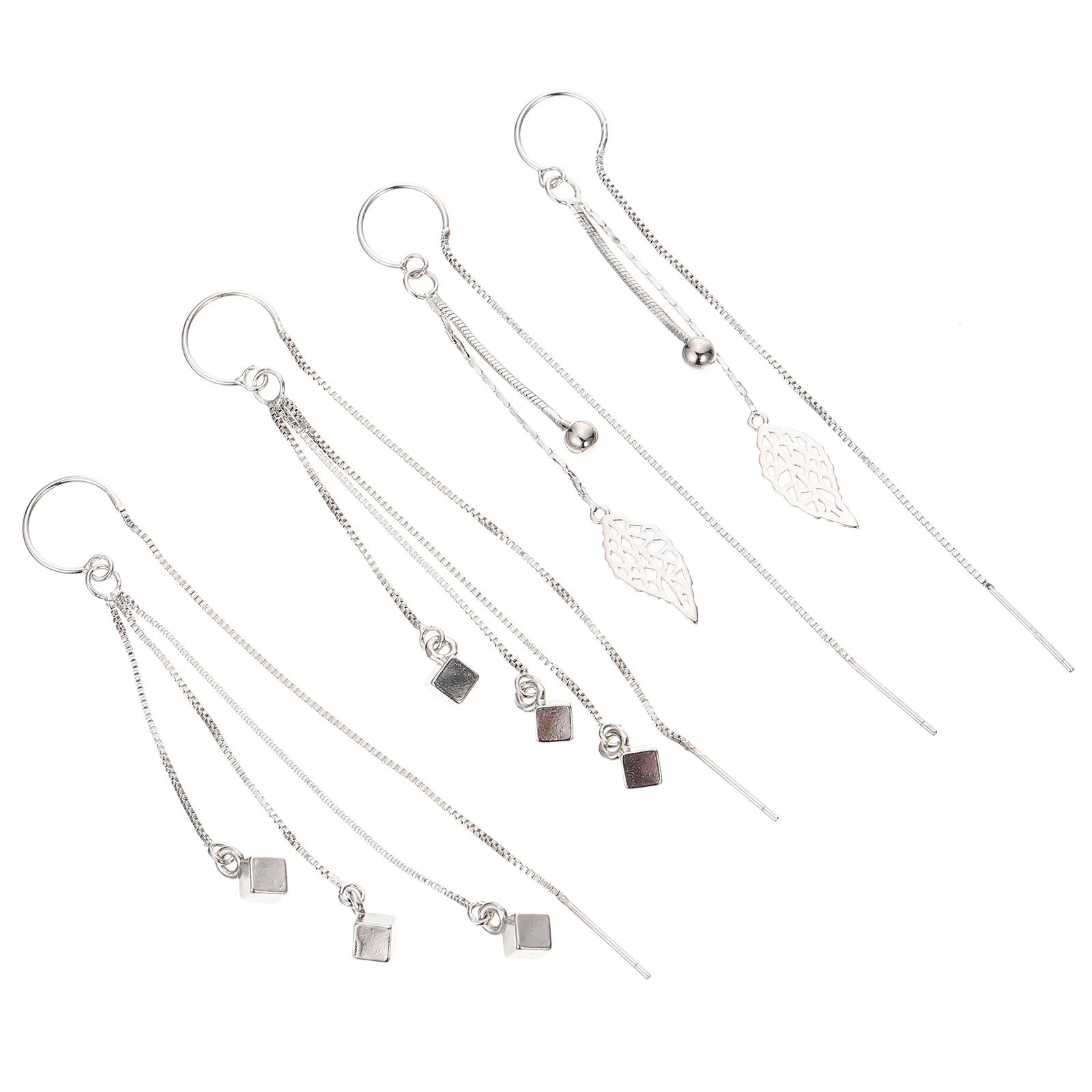 

2 Pairs Gold Filled Earrings Hook Wire Dangle Thread Trendy Leaf Fashion for Women Miss