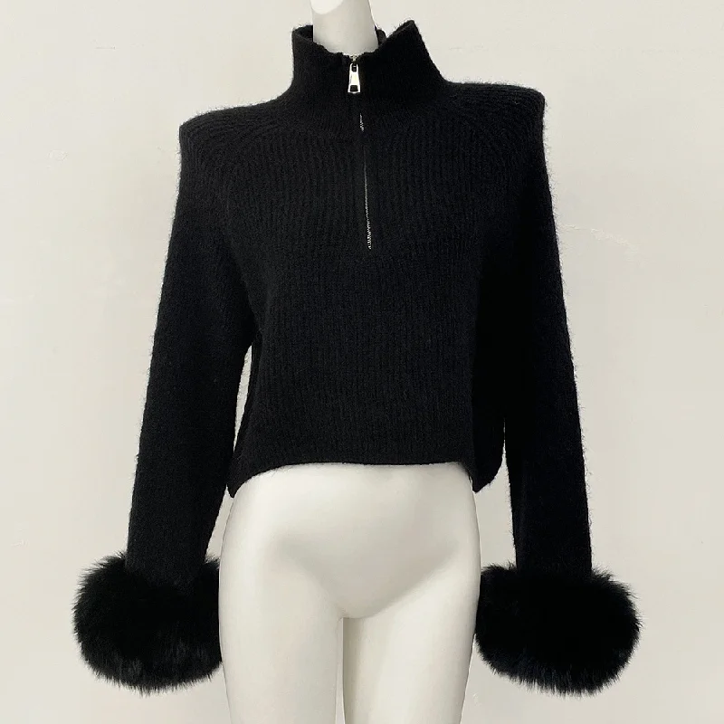 QIXHFUR Knitwear Winter Pullover New Detachable Real Fox Fur Cuffs Sweater Women Autumn Fur Coat Loose Premium Sweater Female