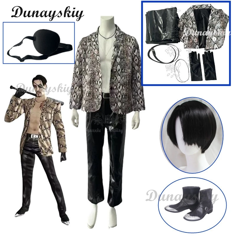 Yakuza Goro Majima Cosplay Costume Wig Suit Halloween Black Shoes Halloween Carnival Party Role Play Costume Props Women Men