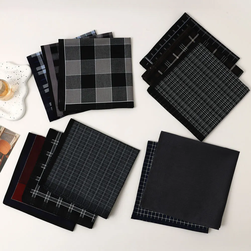 11Pcs Men's Pure Cotton Handkerchief Classic Yarn-dyed Plaid Old-fashioned Thin Absorbent Sweat Towel Stylish and Elegant