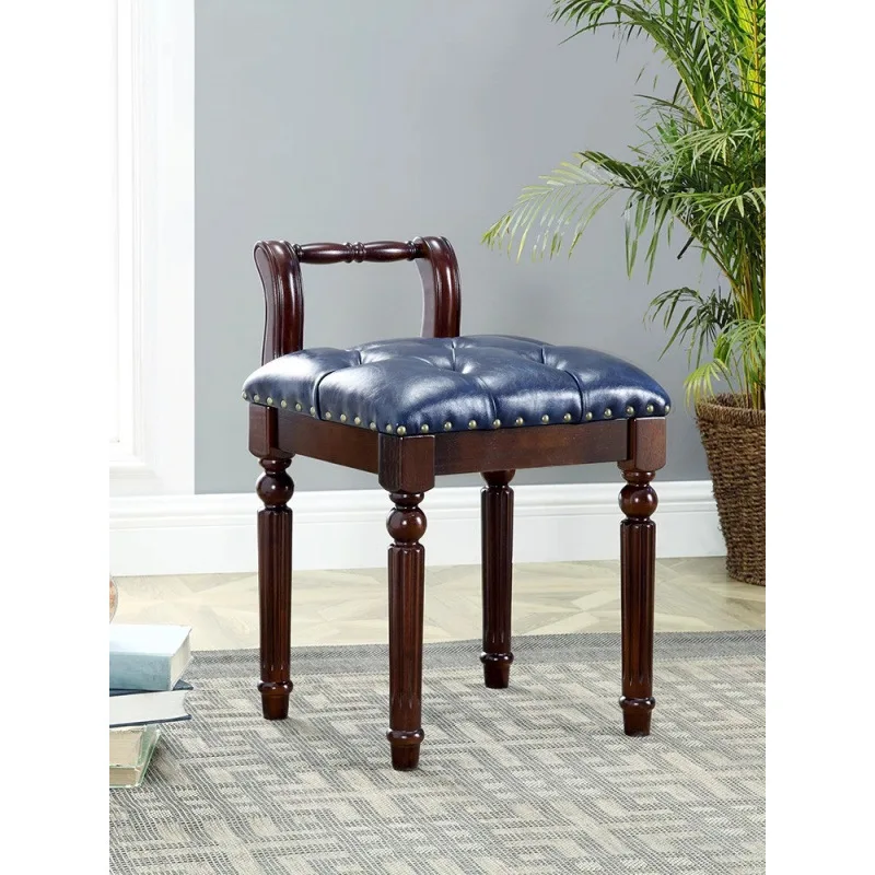 

American dressing European solid wood makeup stool dresser chair fabric soft bag simple square stool princess comfortable