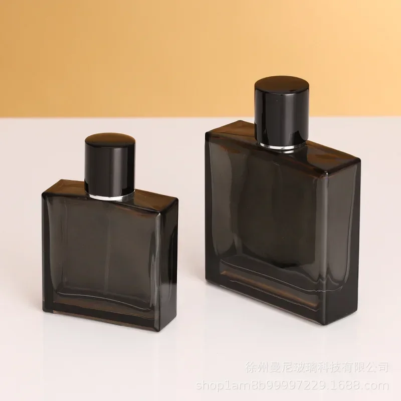 Transparent Black Glass Perfume Bottle 50ml 100ml Flat Square Bayonet Men\'s Fragrance Bottle Cosmetic Spray Empty Bottle