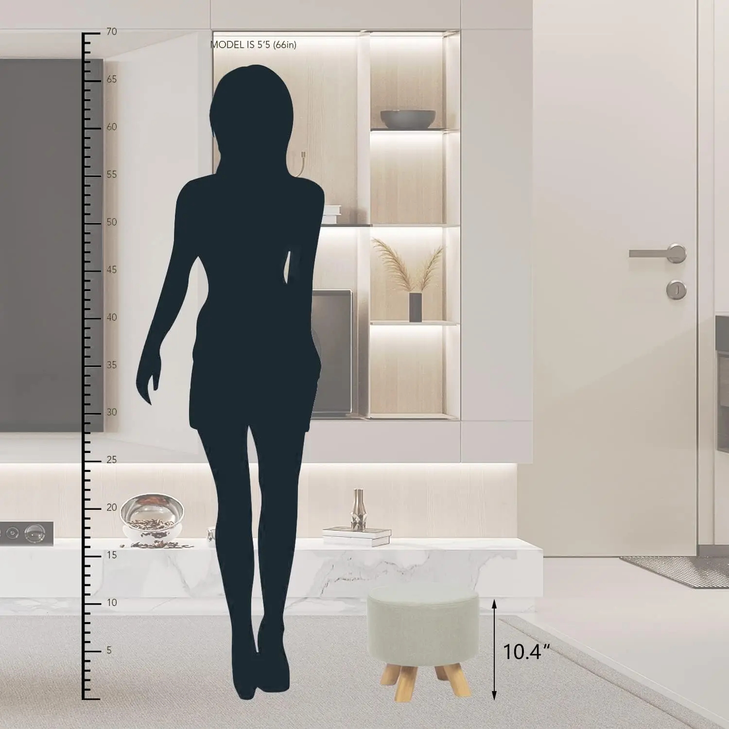 

Small Round Ottoman Foot Rest Stool Fabric Padded Seat Footstool Ottoman With Wooden Legs (Beige Grey,Fabric)