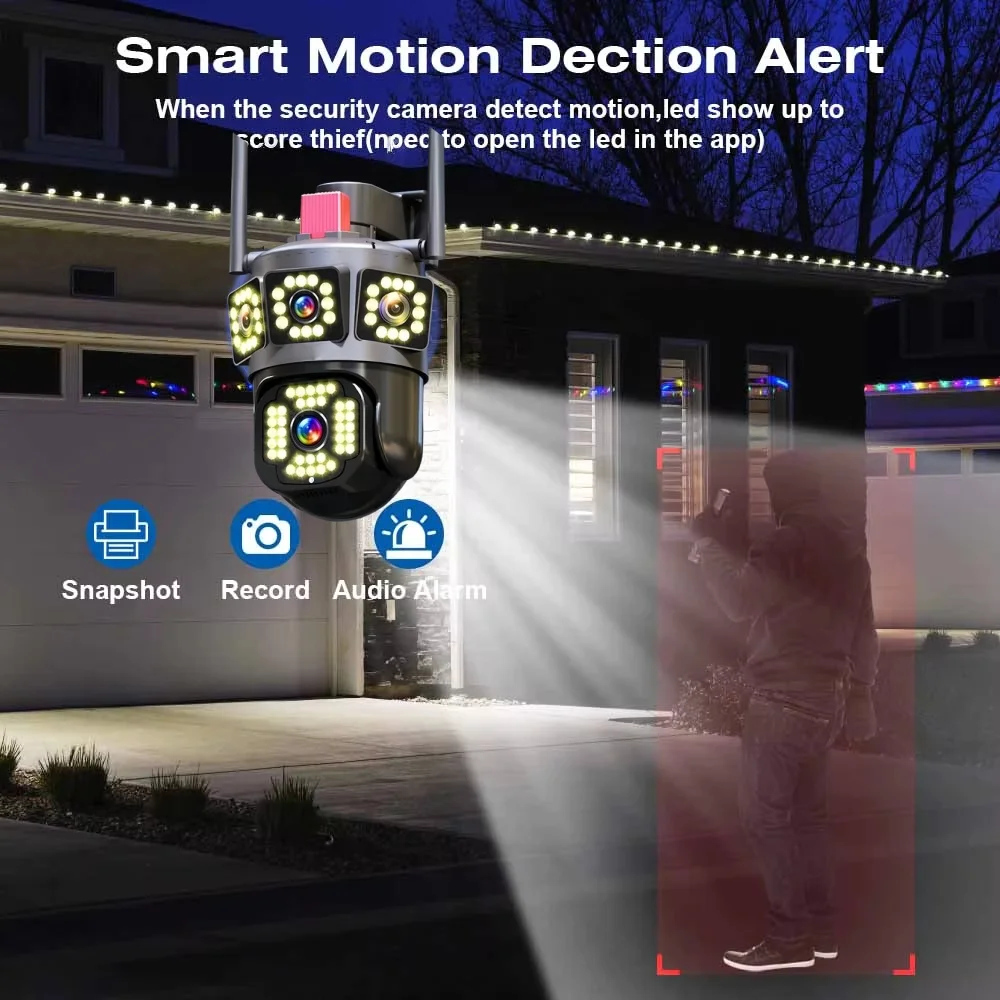12MP WiFi Outdoor Camera 8X Zoom Three Len Ai Motion Tracking PTZ 4K Video Camera Security Protection Waterproof Surveillance