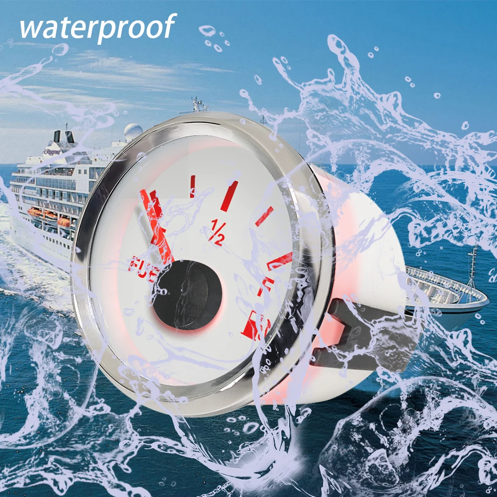 Rhaxel 52mm Fuel Level Gauge Meter 0-5V for Boat Yacht Car Truck with Red Backlight 9-32V