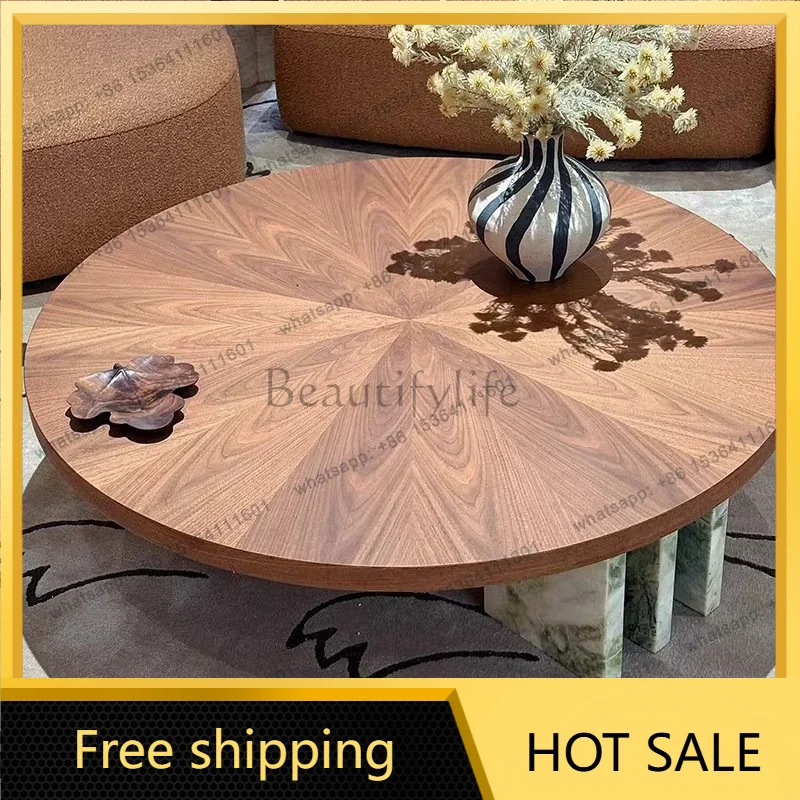 YJ Medieval marble round solid wood coffee table designer modern light luxury living room combination coffee table