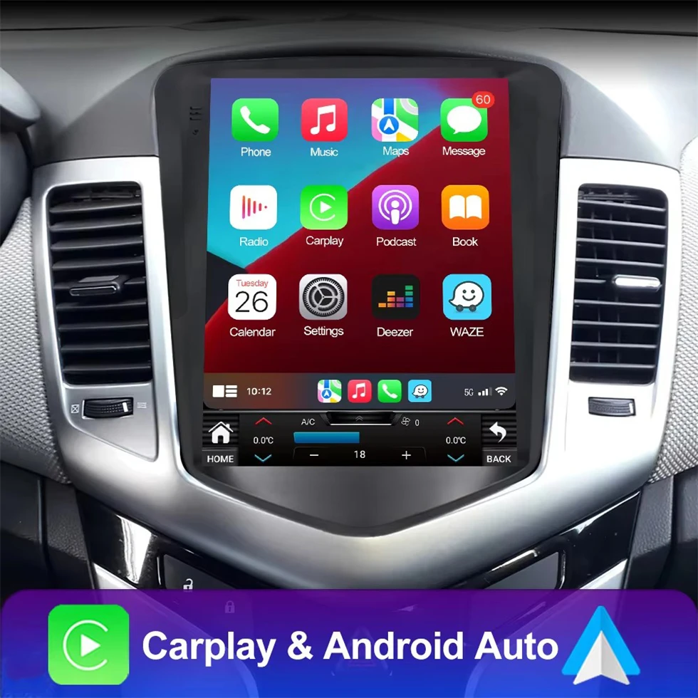 8Core 4G+WIFI Android 15 Car Radio Multimedia for Chevrolet Cruze J300 2008-2012 For Tesla Style Carplay Auto 2 din Stereo DSP