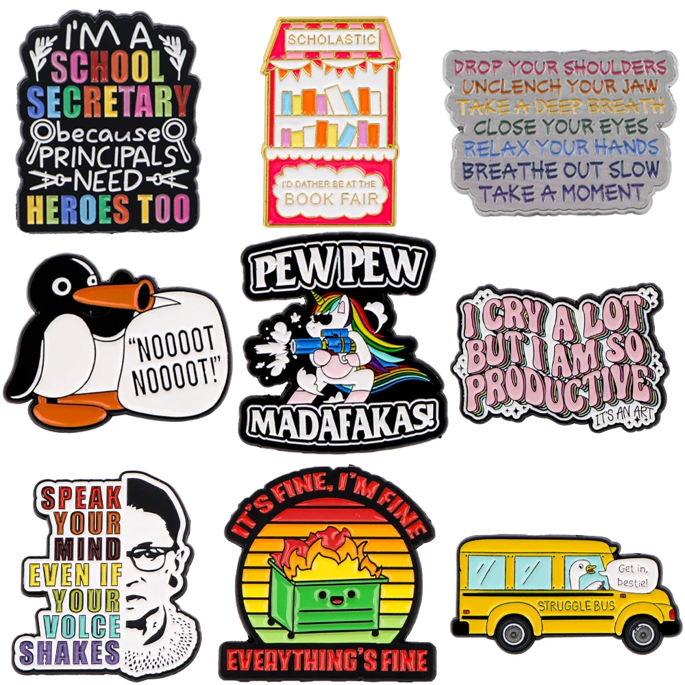 Innovative Quotation Enamel Pin Funny Brooches Bag Lapel Pin Holiday Badge Backpack Decoration Jewelry Gift for Kids Friends