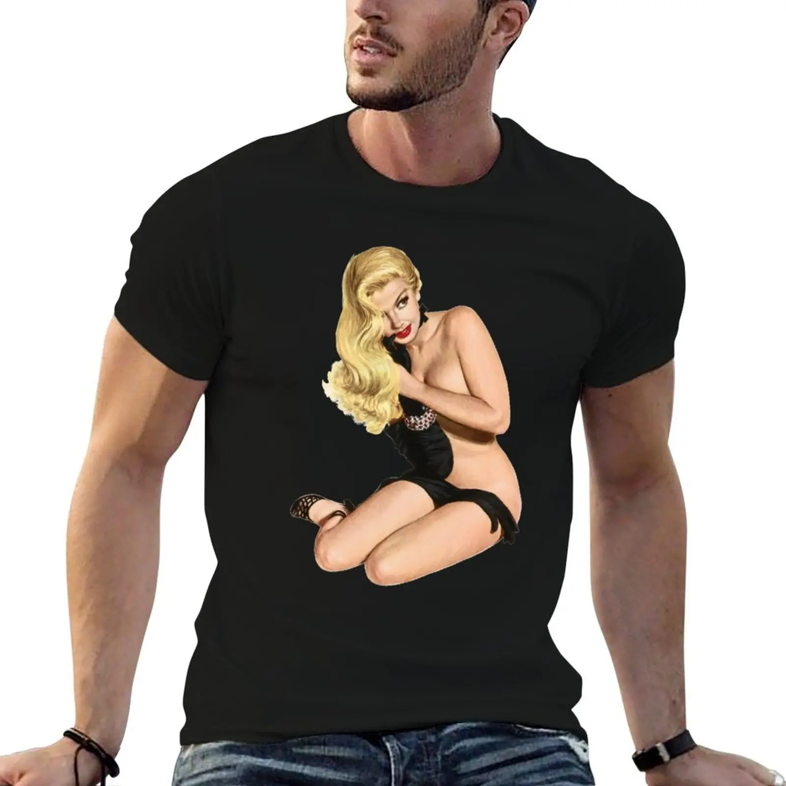 Black Gloves Pinup T-Shirt Soft Cotton Print T-Shirt