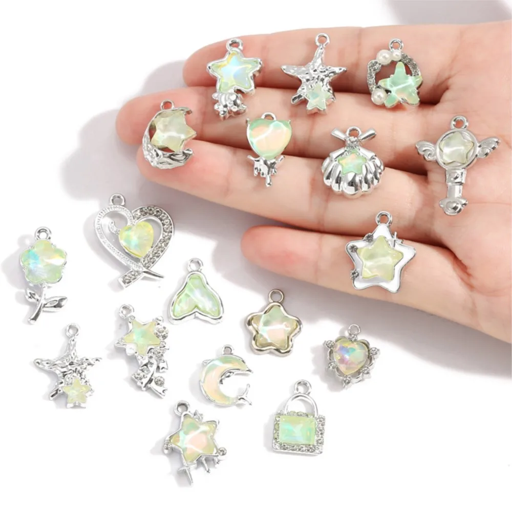 10pcs Random Mix Y2K Style Pendants Moon Star Heart Charms For DIY Handmade Necklaces Bracelets Jewelry Making Supplies Crafts