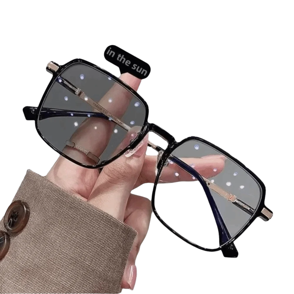 Classic Box Frame Photochromic Myopia Glasses Unisex Large Frame Intelligent Color Changing Glasses Vision Correction 0-2.0