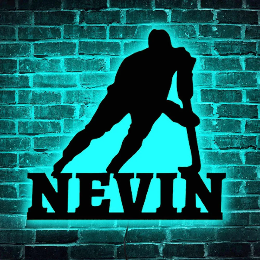 Hockey Colorful Neon Sign Wall Lamp for Bedroom Decor Personalized Custom Player Name Wood Night Light for Kids Sport Fans Gift