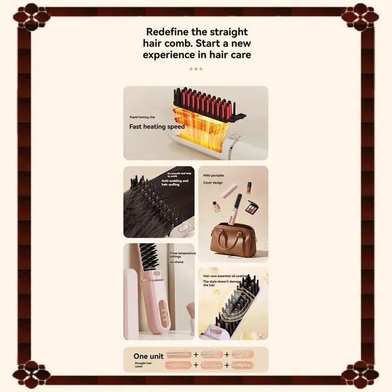 تسليم 24 ساعة، مشط صغير سلبي ساخن، فرشاة تمليس الشعر المحمولة اللاسلكية للنساء #3