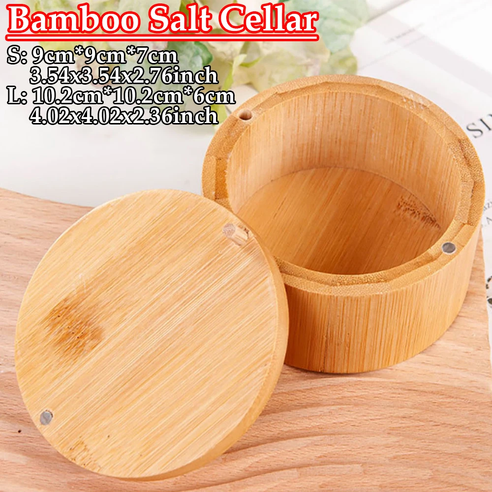 Bamboo Salt Cellar with Swivel Magnetic Closure Lid Salt Box Salt Cellar Bowl Box To Store Pepper Spice Bath Salt Sea Salt Herbs