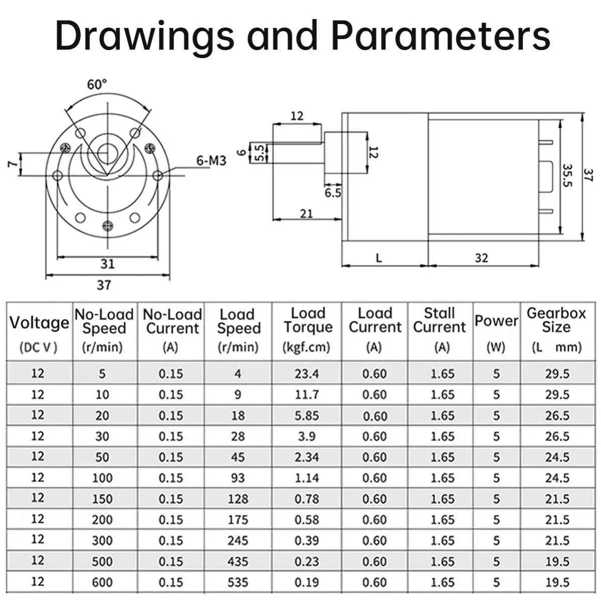 37GB520 Eccentric Output Shaft Geared Motor 12V 5-600RPM CW/CCW High Torque Gearbox Motor Miniature Reduction Motor with Bracket